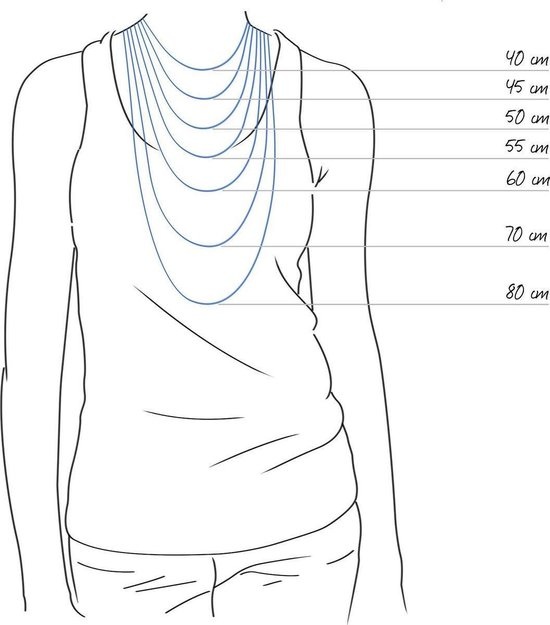 a woman wearing a necklace in different sizes