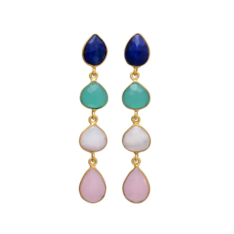 Vergulde oorbellen met multicolor edelstenen