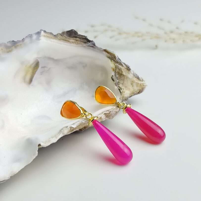 edelsteen oorbellen met roze onyx en carneool