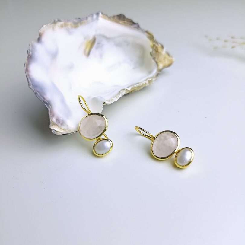 a pair of earrings in a shell