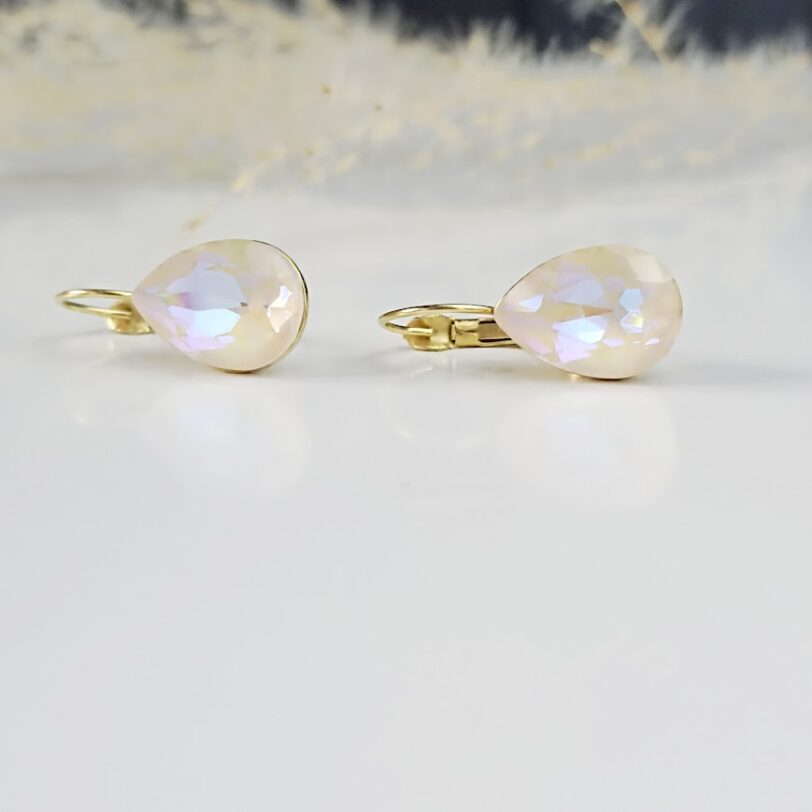 swarovski druppeloorbellen goud met beige kristal