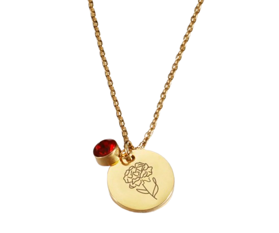 gouden geboortesteen ketting met geboortebloem rvs