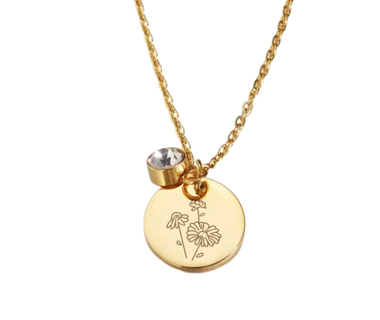 geboortebloem ketting goud roestvrijstaal met geboortesteen zirconia