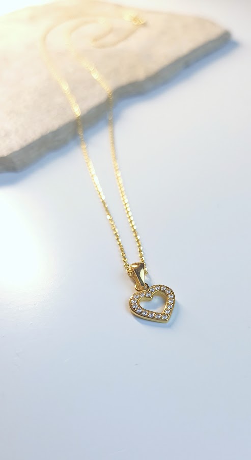 verguld zilveren ketting met gouden hartje met zirconia