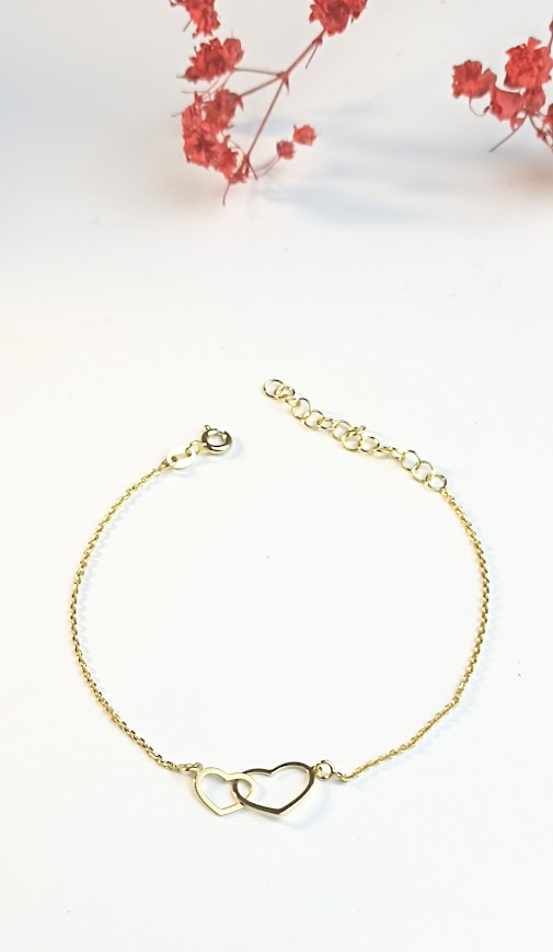 Verguld zilveren armband met twee hartjes