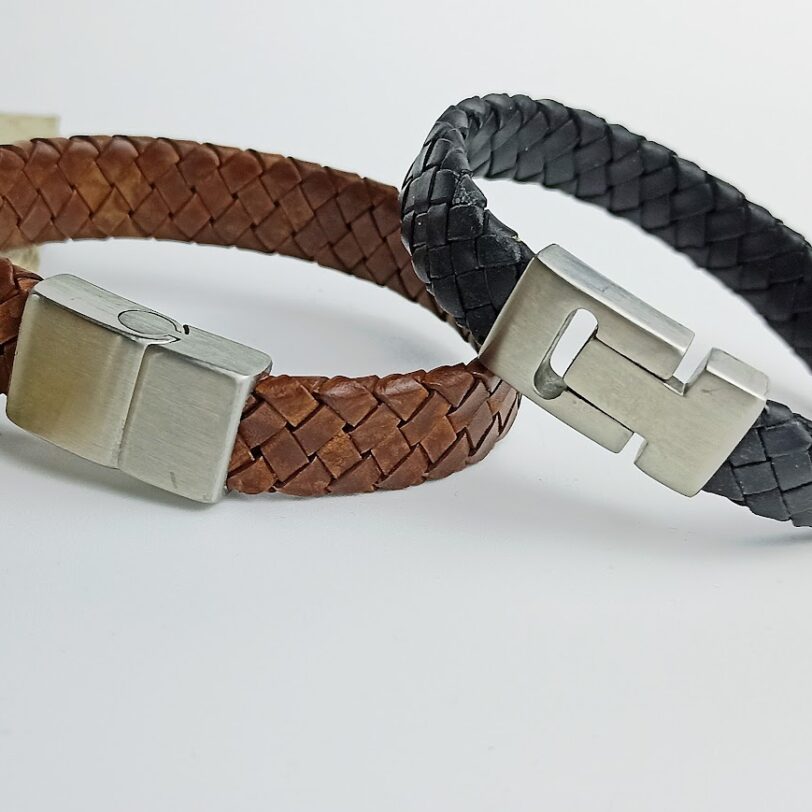 gevlochten herenarmband bruin leer zwart leer