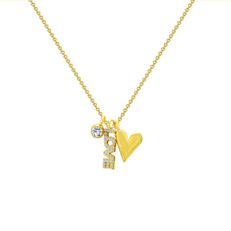 gouden rvs kettinkje met hartje, Love en zircoon