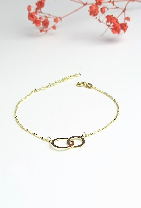 goud verguld zilveren armband met twee cirkels of ringen