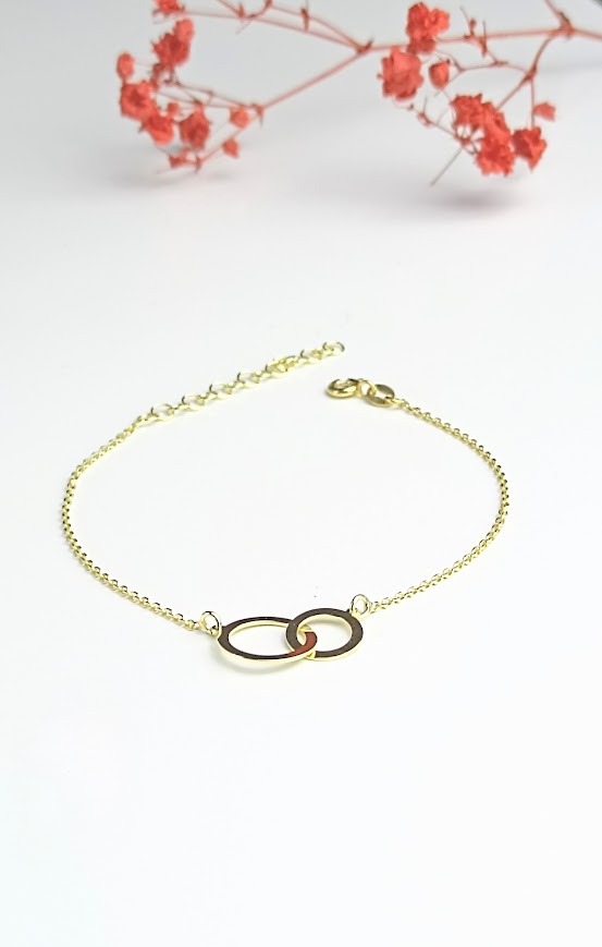 goud verguld zilveren armband met twee cirkels of ringen