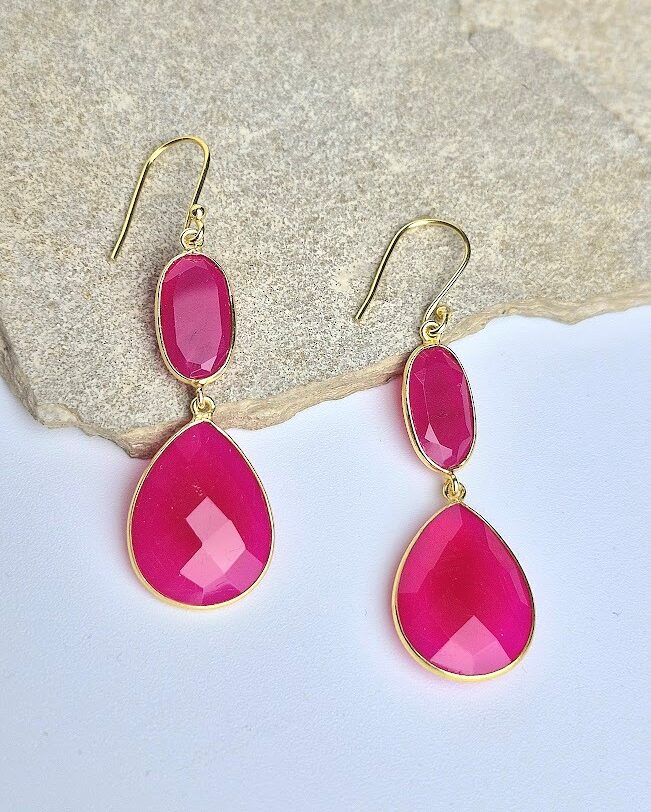 fel roze fuchsia onyx oorbellen sterling zilver