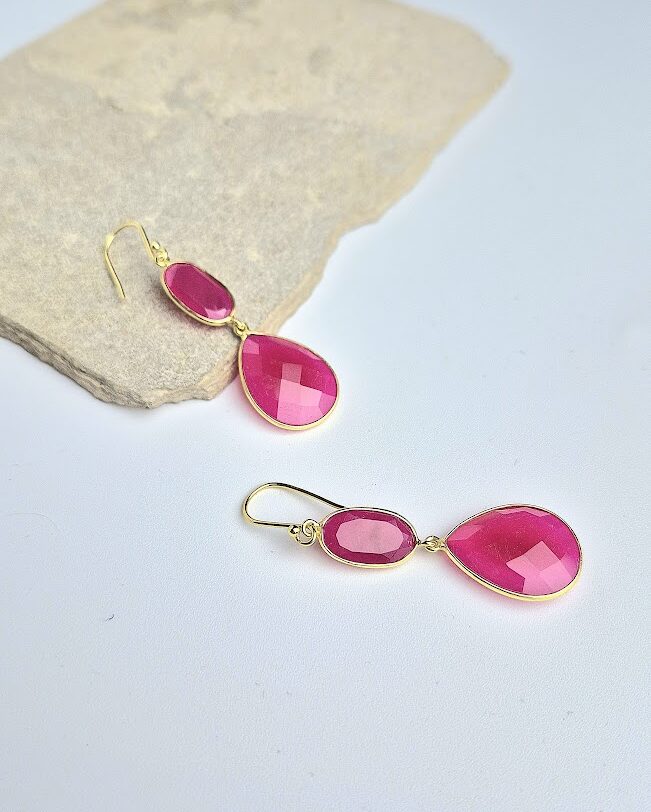 felroze fuchsia onyx oorbellen sterling zilver